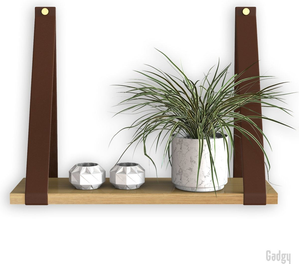 Gadgy Wandplank Zwevend - Wandplank Hout - Wandrekken - Wandplank met Leren Riemen - Boekenplank - Wanddecoratie - Book Shelf 50x15CM