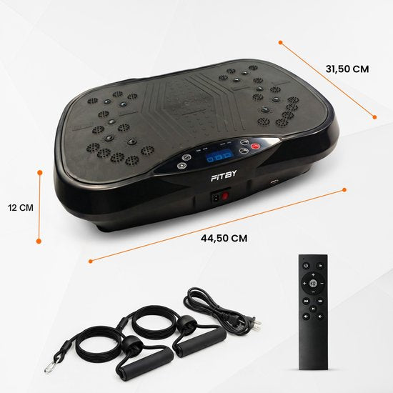 Fitby Trilplaat - Trilplaat Fitness - Powerplate - Inc. weerstandbanden en handvatten - Met Afstandsbediening - 3 Trainingsstanden - 120 Snelheidsniveaus - Zwart