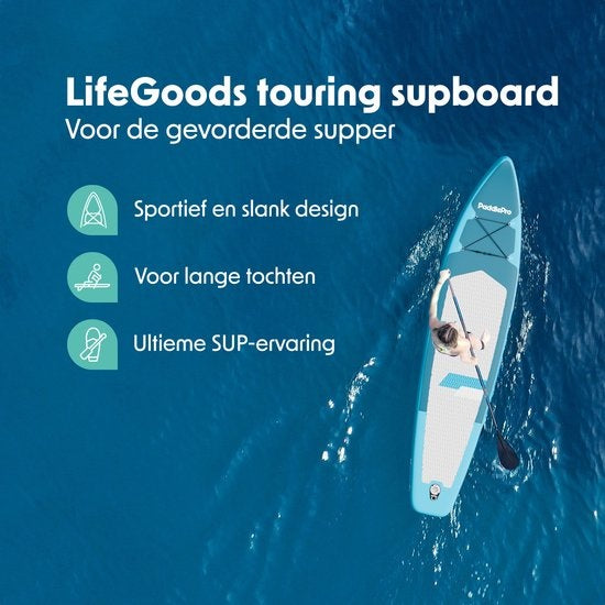 LifeGoods SUP Board Touring - 165 KG Draagkracht - Opblaasbaar - Compleet Sup pakket - Blauw