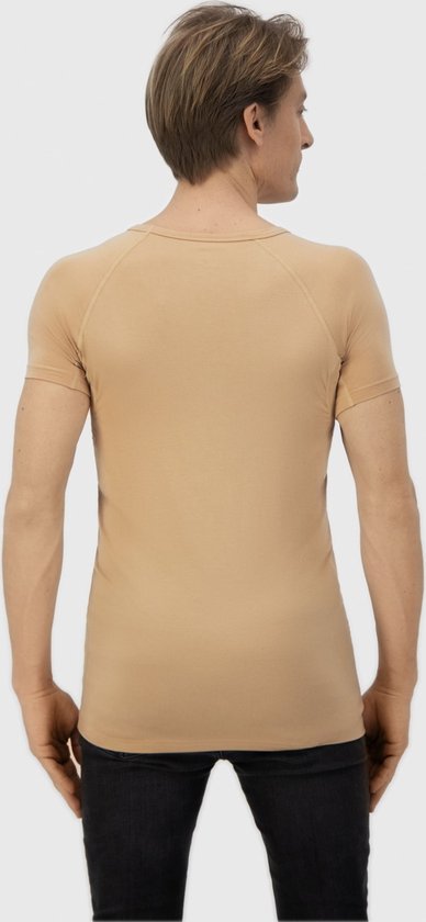 Anti Zweet Shirt - Fibershirts® - Ingenaaide Okselpads- Ondershirt - beige - V-hals - Heren - Maat M