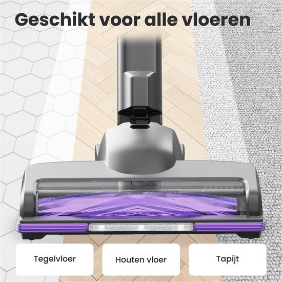 Auronic Steelstofzuiger - Draadloos - Zonder Zak - Op Accu - Zelfstaand - 220W - Extra Batterij - Vacuum Cleaner - Grijs/Paars