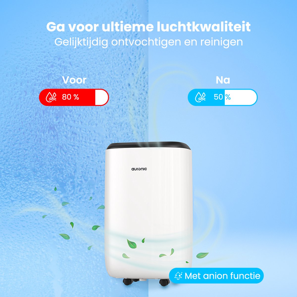 Auronic Luchtontvochtiger en Luchtreiniger - Pro Plus Series - Slaapkamer en Woonkamer - Ontvochtigt 10L per dag in Huis - Was-droog functie - Wit