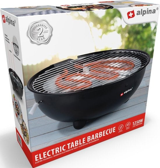 alpina Elektrische BBQ - Tafel-Barbecue - Geen Rook - Binnen Barbecueën - 1250W - Ø 30 Cm - Zwart