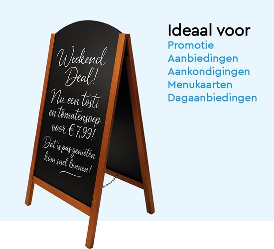 BRASQ Krijtstoepbord Elegance Mahonie - 70x130 CM - Krijtbord - Reclamebord - Stoepbord - Dubbelzijdig - voor Binnen en Buiten - Horeca