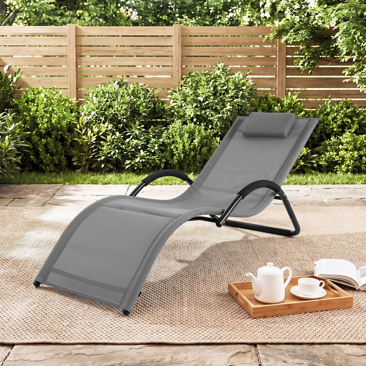 Coast Tuinligstoel - ergonomisch ontwerp - afneembare hoofdsteun - grijs - 1 stuks