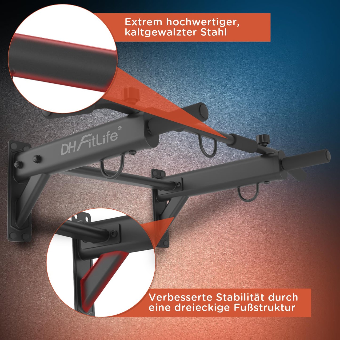 DH FitLife Optrekstang - 4-in-1 - Wandmontage - 200kg - 100x26cm - Zwart