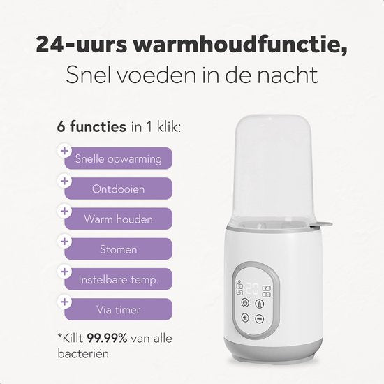 Qwali - Flessenwarmer & Sterilisator - 37°C - Wit Kunststof - Snel Opwarmen & Warmhoudfunctie - Inclusief Maatbeker