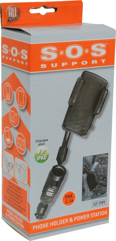 All Ride Telefoonhouder en Oplader - Autohouder Telefoon - 12/ 24 Volt - Met 3 USB Poorten