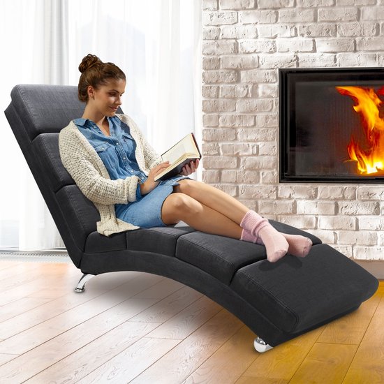 Casaria Relaxfauteuil London - Ligstoel Lounge Verchroomd - Antraciet