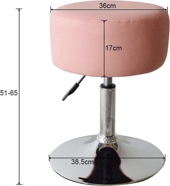 VDD Krukje - Retro Vintage - Industrieel - Kaptafel - Kruk Stoel - In Hoogte Verstelbaar tot 65 cm - Roze