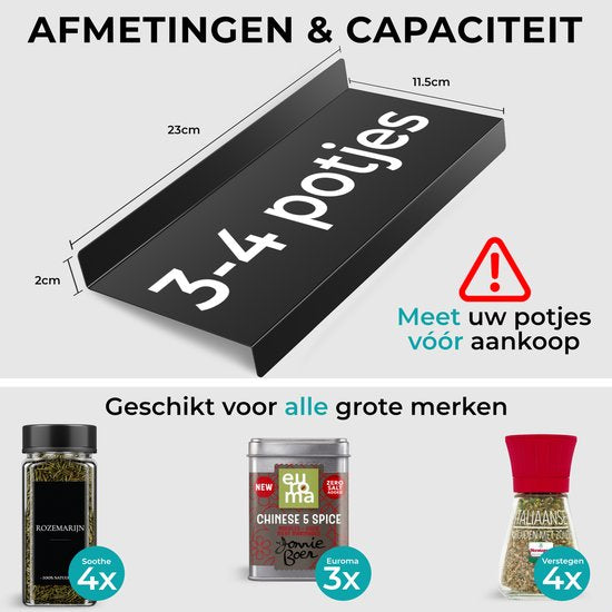 Soothe Kruidenrek Lade voor 36 Kruidenpotjes - Uitschuifbaar - 9 Set - Kruiden Organizer - Kruidenrekken - Kruidenrekje - RVS