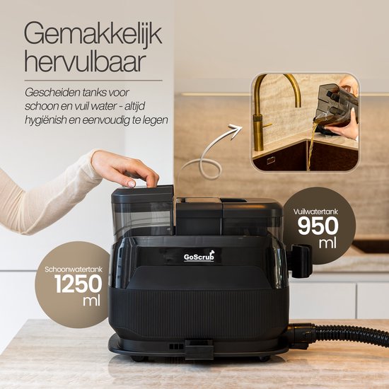 GoScrub® 3-in-1 Tapijtreiniger PRO met Vloermop - Stoomreiniger en Vlekkenreiniger Bank & Tapijt – 100° Stoom – Bankreiniger – Meubelreiniger - Zetelreiniger