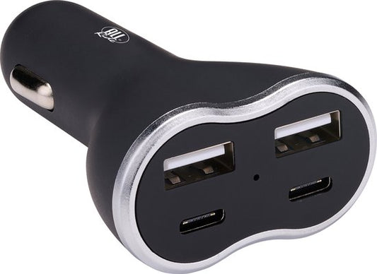 All Ride Autolader USB - 2x USB-A en 2x USB-C Aansluiting - Power Delivery/ Fast Charge 18W - Aansluiting op Sigarettenaansteker Auto - Kunststof - Zwart