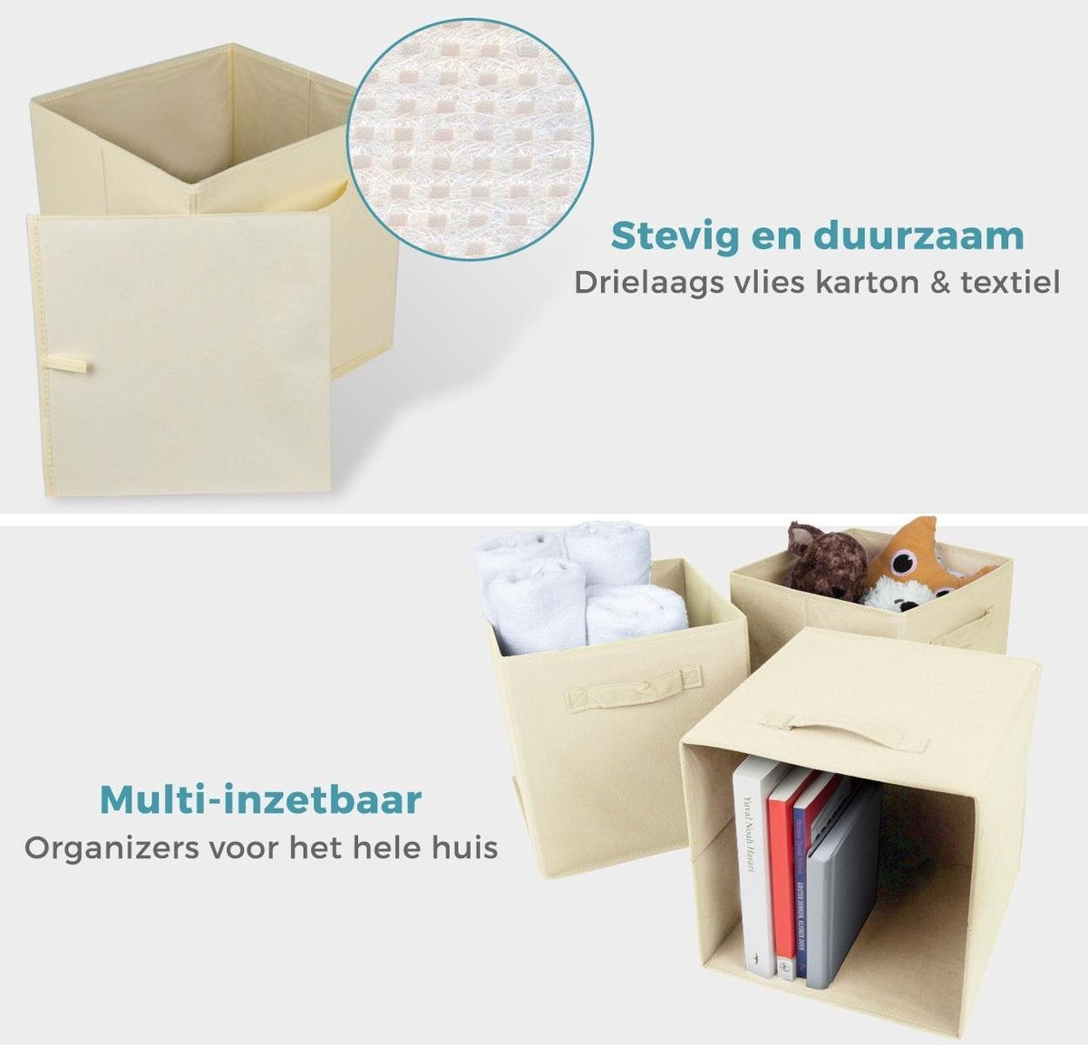 LifeGoods Kast Organizers - 6 Stuks - 20L - Textiel - Beige