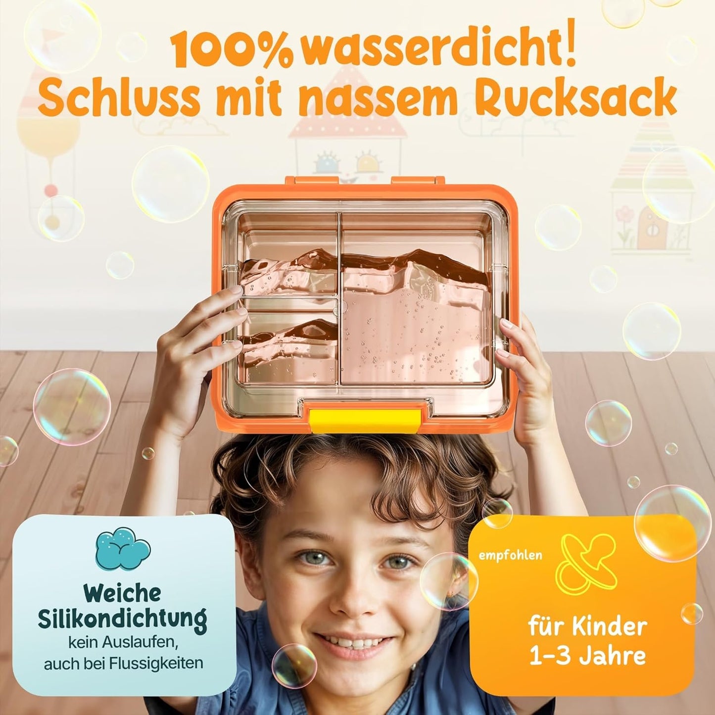 Funkelfuchs® - Lunchbox kinderen met vakjes - 500ml, oranje - Lunchbox ster, klein - Snackbox, snackbox, broodtrommel, maaltijdbox, bentobox kinderen - voor school, kleuterschool en kinderdagverblijf