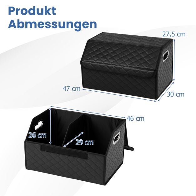 Coast Kofferbak Organizer Zwart – Opvouwbare 35L Auto Opbergbox met Deksel en Verdeelvak – 30 x 47 x 27,5 cm