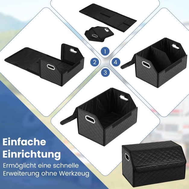Coast Kofferbak Organizer Zwart – Opvouwbare 35L Auto Opbergbox met Deksel en Verdeelvak – 30 x 47 x 27,5 cm
