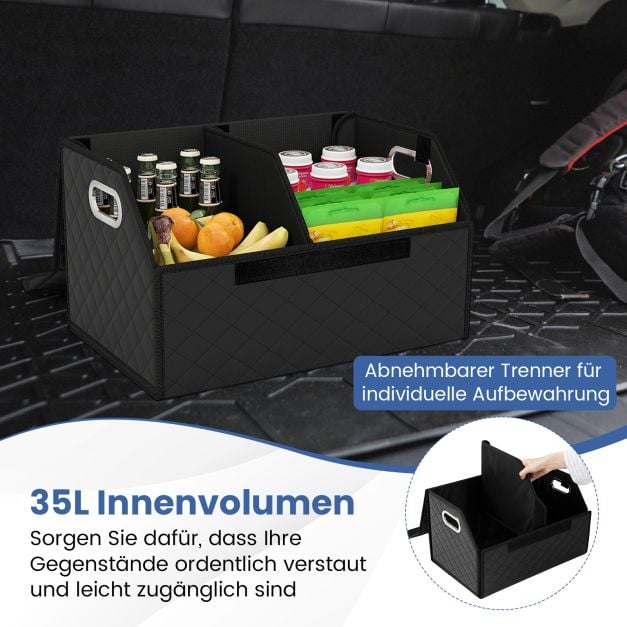 Coast Kofferbak Organizer Zwart – Opvouwbare 35L Auto Opbergbox met Deksel en Verdeelvak – 30 x 47 x 27,5 cm