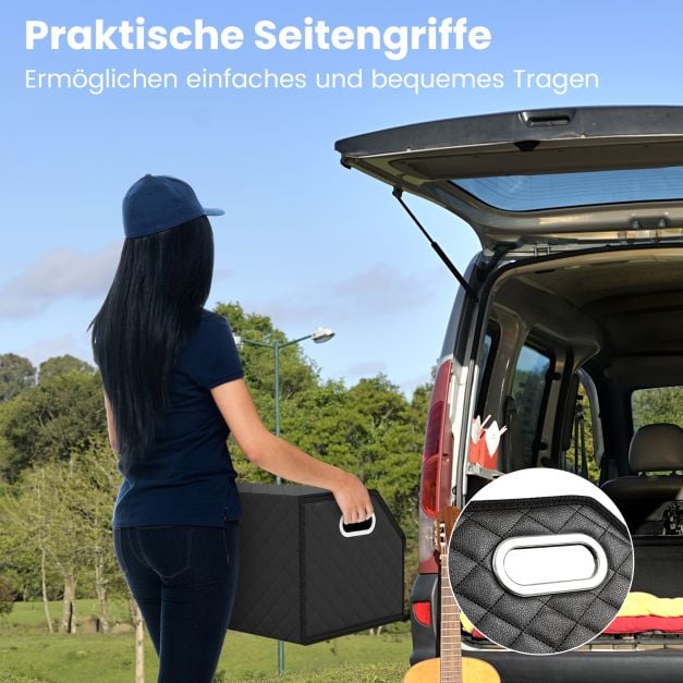 Coast Kofferbak Organizer Zwart – Opvouwbare 35L Auto Opbergbox met Deksel en Verdeelvak – 30 x 47 x 27,5 cm