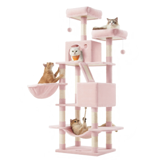 Joyfurnos L Krabpaal 168 cm - Pastelroze - Multi-Level met 13 Krabpalen & Hangmat