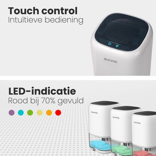 Auronic Luchtontvochtiger - Ontvochtigt 450ml Per Dag in Huis - 1L Waterreservoir - LED - Vochtvreter voor in Woonkamer, Slaapkamer & Badkamer - Dehumidifier - Wit