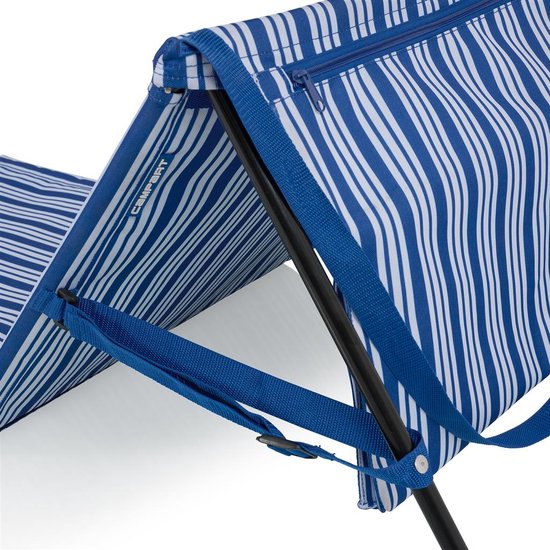 Campart Strandstoel en Strandligbed BE-0421 - Stretcher en Stoel Inklapbaar - Strandmat met verstelbare rugleuning - Met afneembaar hoofdkussen - Blauw Wit