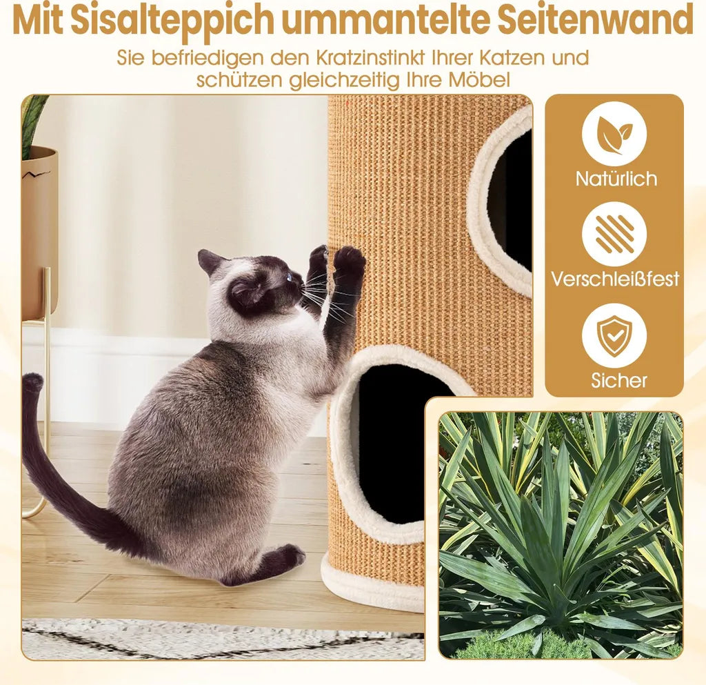Coast Krabton 4-Laags – Kattenhuis met 3 Kattenholen en Sisal Krabvlak Ø36 x 59,5 cm