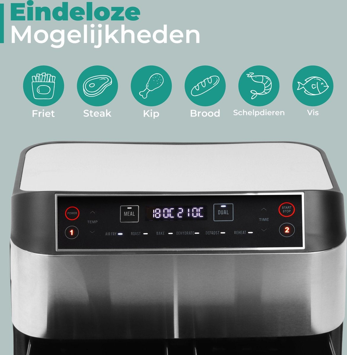 Niceey Dubbele Airfryer XXL - 8L - 2460W - Zilver