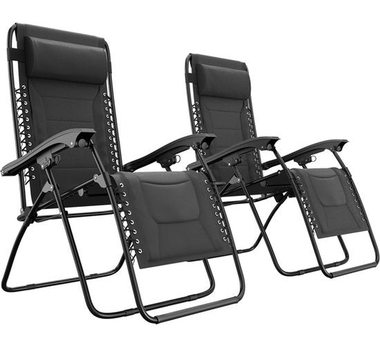 LifeGoods Ligstoelen Comfort - Opvouwbaar - 30°-90° Verstelbaar - Beker en Telefoonhouder - Tuinstoelen - Zwart