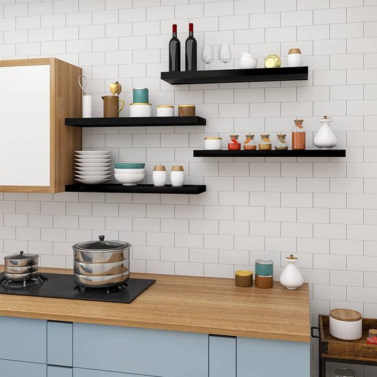 WOLTU Wandplank Zwart Hoogglans – 50 x 22,9 x 3,8 cm – Zwevende Houten Plank met Verborgen Bevestiging