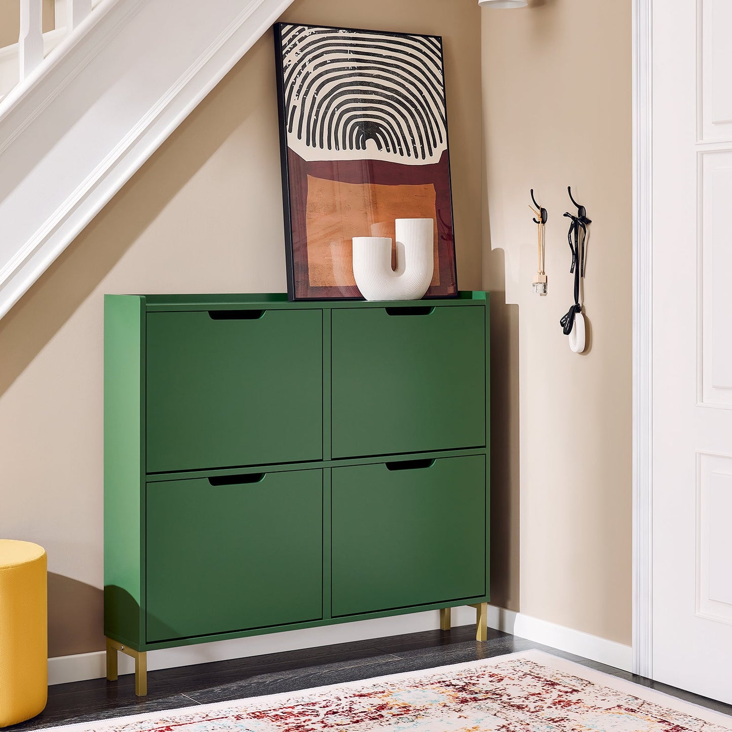 SoBuy Schoenenkast FSR100-SY - 4 Ladekleppen - 100 x 19 x 90 cm - Groen