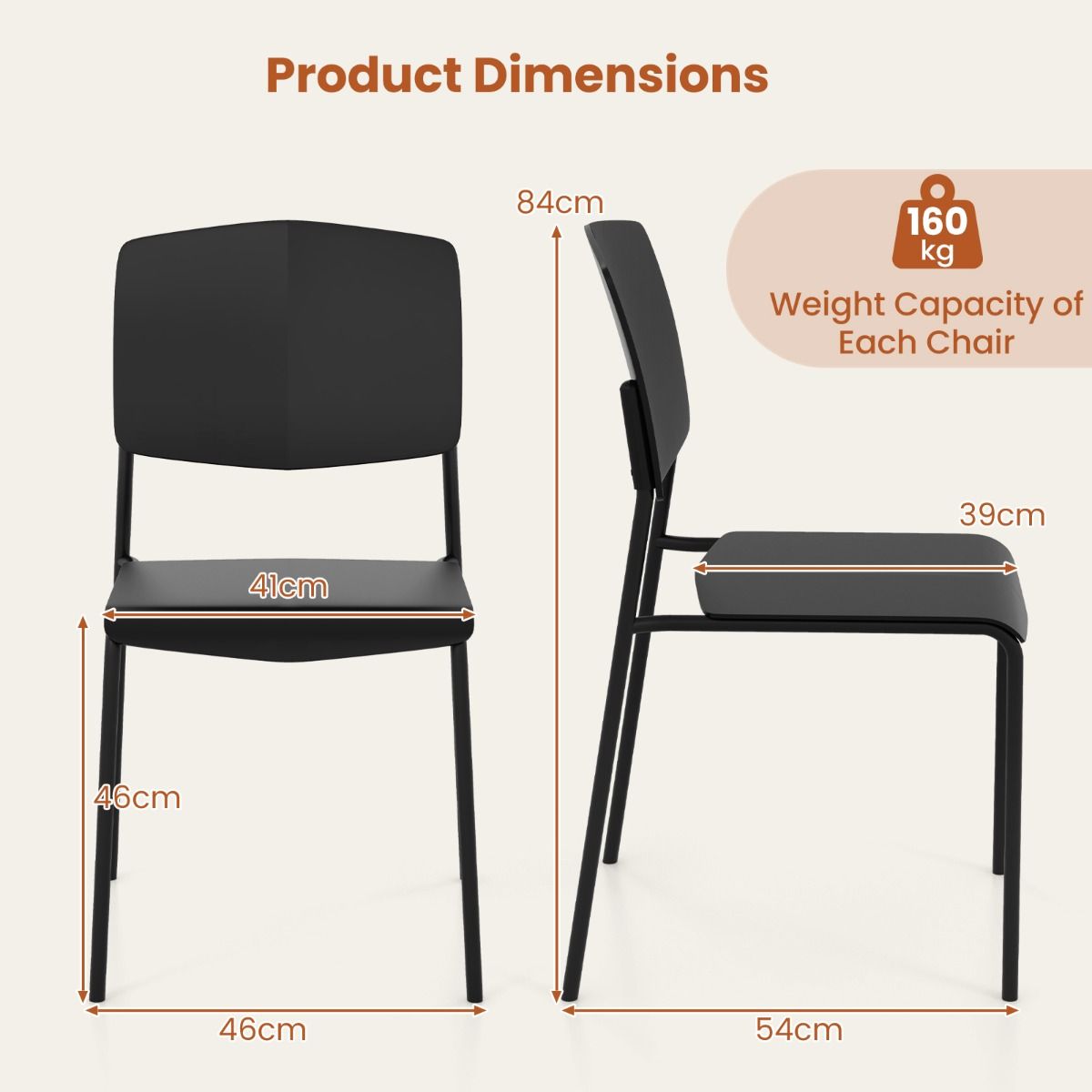 Coast Eetkamerstoelen Set van 4 - Stapelbaar - Ergonomische rugleuning - Meerdere kleuren