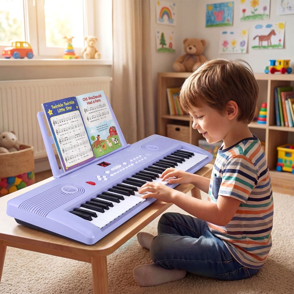 Coast Keyboardpiano 61 Toetsen - Inclusief Standaard, Microfoon en Draagtas - Paars