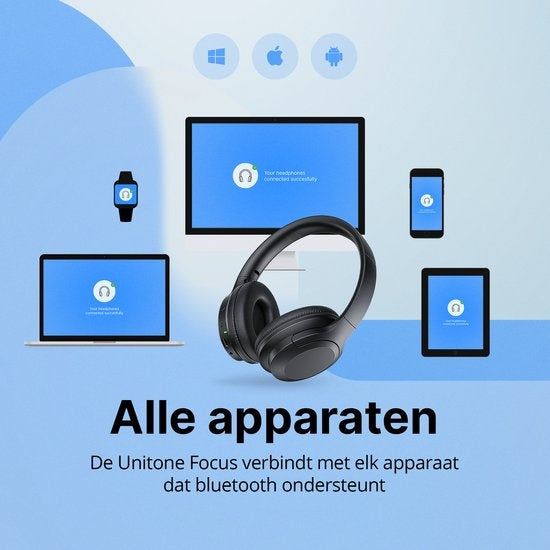 Unitone Focus Koptelefoon Draadloos - Active Noise Cancelling - Bluetooth - Over-ear - Geschikt voor Apple & Android
