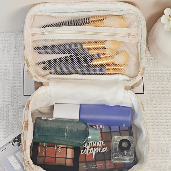 SC Travel Essentials - 3-delige Make-up Tas Set - Eco-vriendelijk Katoen - Gewatteerde Gebloemde Organizers - Ruim, Duurzaam en Ideaal voor Reizen