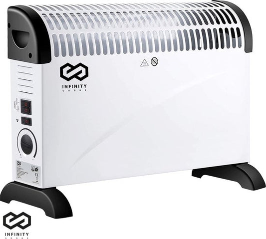 Infinity Goods Elektrische Convectorkachel - Turbo Functie en Ventilator - 750 / 1500 / 2000W - Verstelbare Thermostaat - Radiatorkachel - Oververhittingsbeveiliging - 35m² - Zwart/Wit