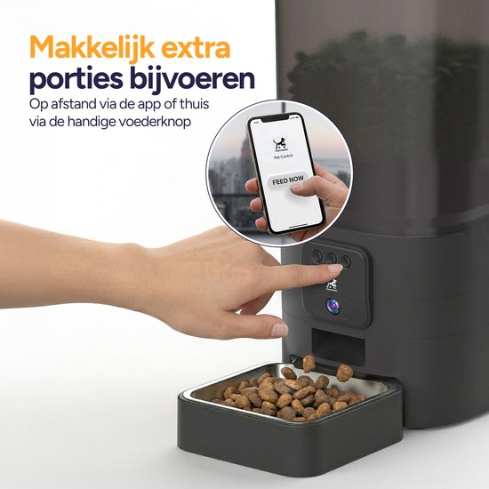 Viervoeter Feed Pro - Automatische Voerbak 6L - HD camera & Audio - Kat en Hond - Voerautomaat met App - Zwart