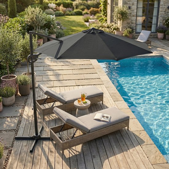 AXI Solea Zweefparasol Ø 300cm Antraciet/grijs incl. Hoes – Gepoedercoat frame met kruisvoet – 360° Draaibaar – UV werend doek