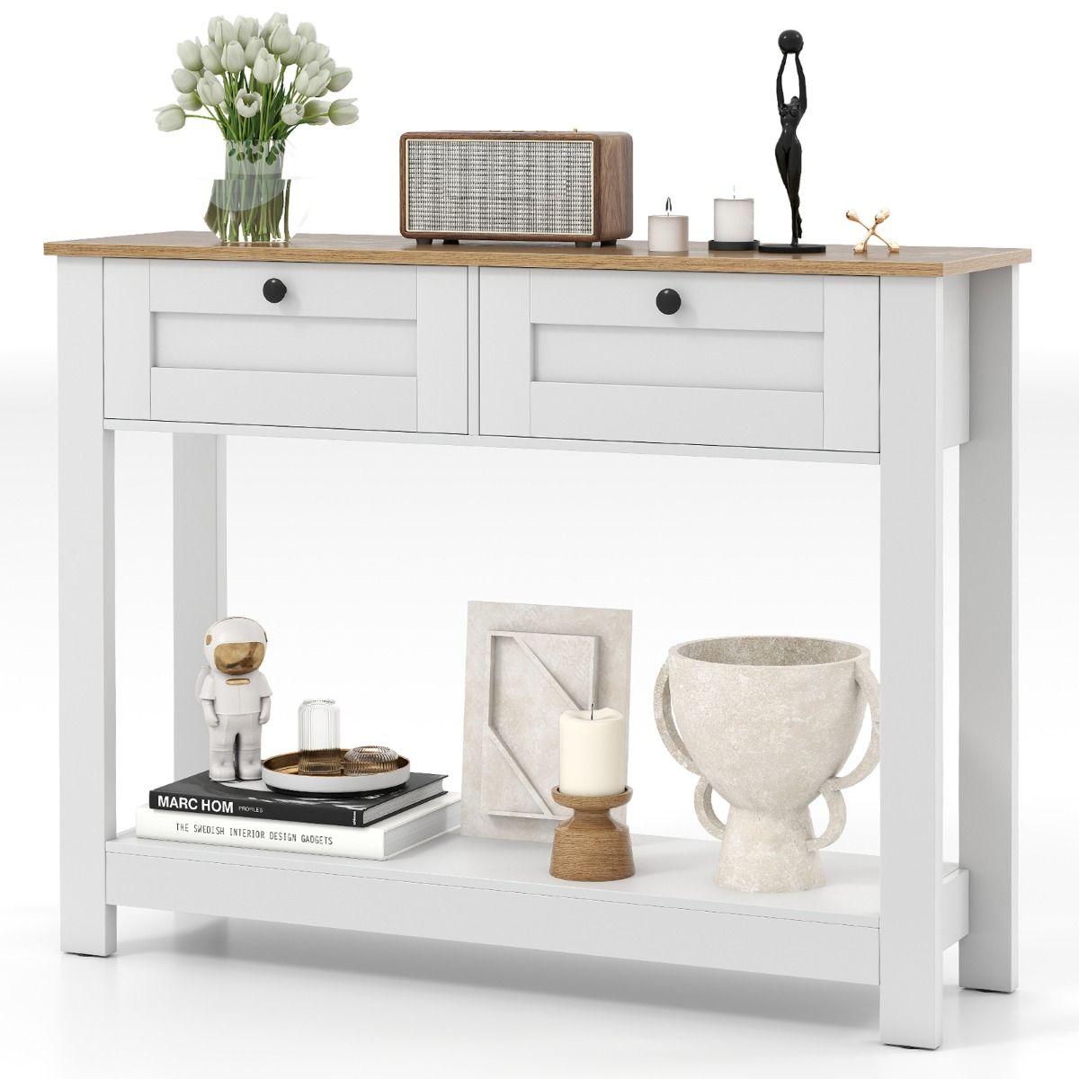 Coast Console Tafel - 2 lades - 2 niveaus - smal - wit en naturel