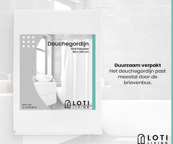 Loti Living Douchegordijn Anti Schimmel – Wit - Inclusief ringen – Waterdicht - Polyester - Douchegordijn 180x200 cm