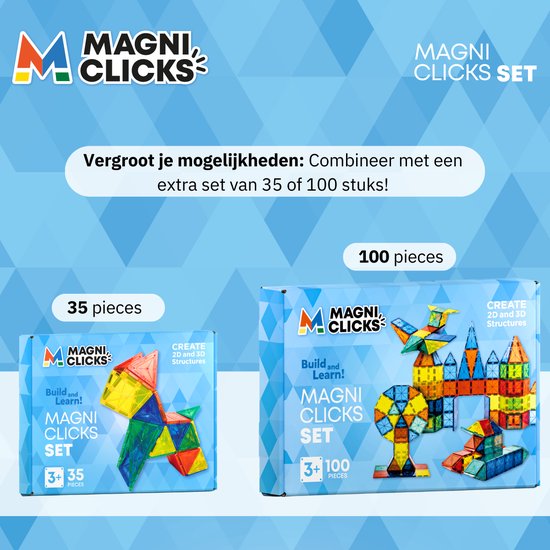 MagniClicks Magnetic Tiles 35 stuks - Magnetisch Speelgoed - Montessori - Magnetische Tegels - Bouwblokken