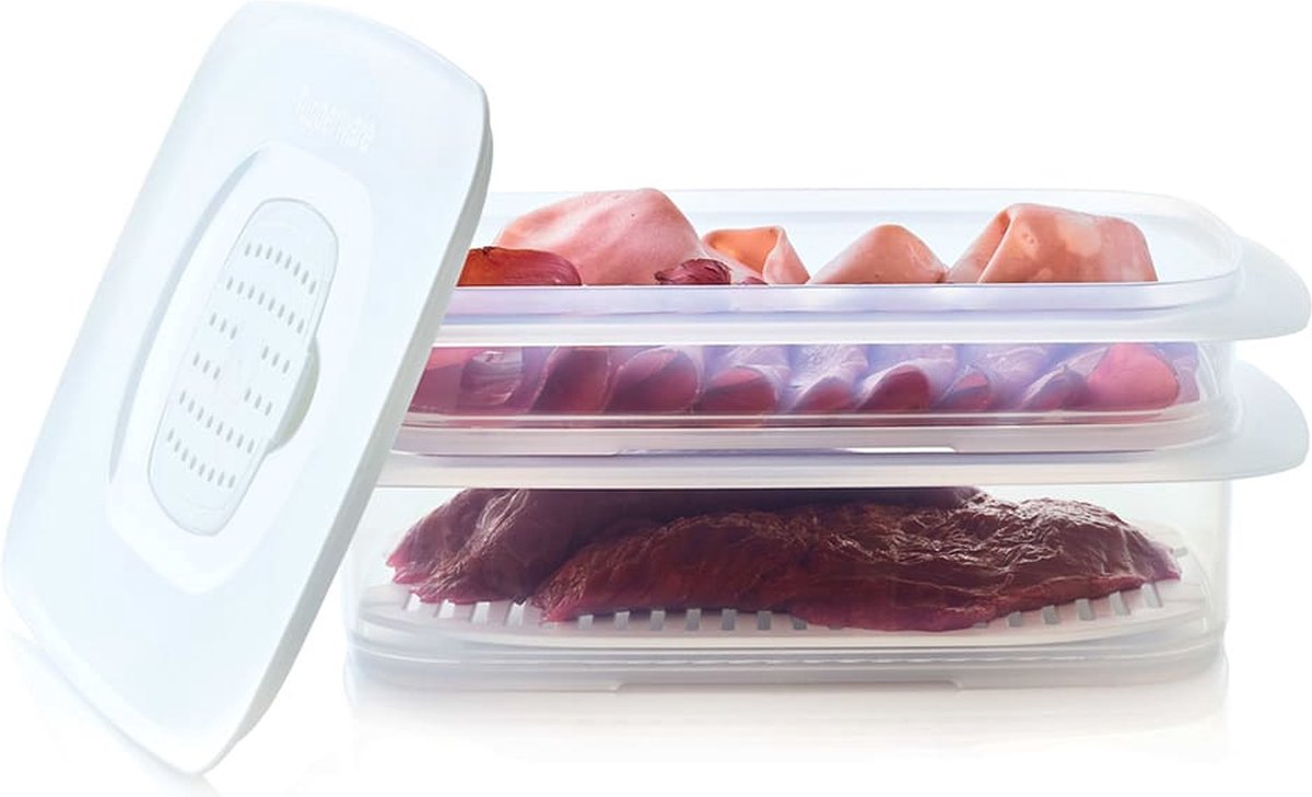 Tupperware Cool Stackables Set van 2 - Stapelbare Vershouddozen voor Vleeswaren en Kaas - 2200 ml - 26x17,5x13,9 cm - Transparant