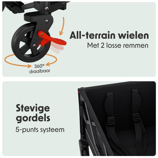 LifeGoods Bolderkar - Opvouwbaar - Kinderenvervoer - Met Dak - 80KG Draagkracht - Strandkar - Draaibare Wielen - Antraciet
