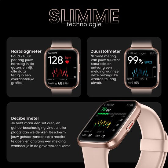 Maoo Maximize Smartwatch – Belfunctie - Hartslagmeter - Stappenteller - Multisport – Android & iOS – Roze