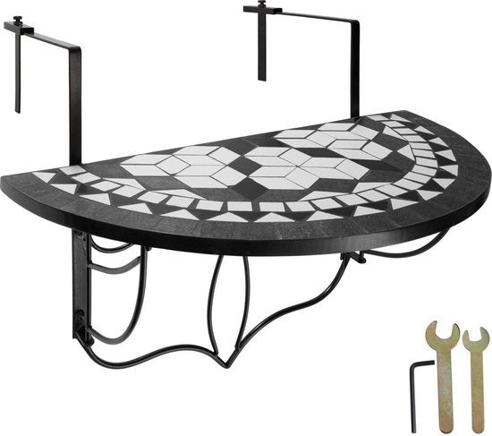 tectake - Balkontafel hangtafel mozau00efek - klapbaar - zwart / wit - 402767
