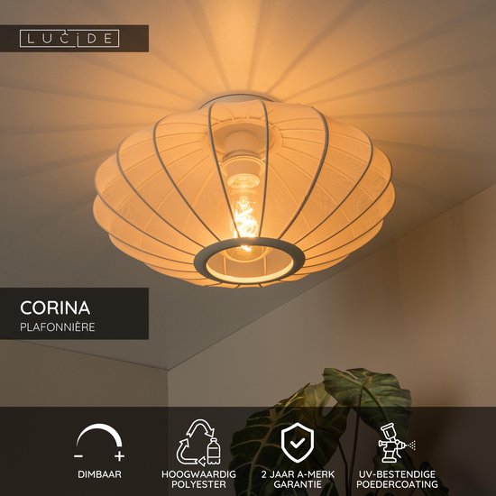 Lucide CORINA - Plafonnière (Plafondlamp) - Ø 40 cm - 1xE27 - Beige - Japandi