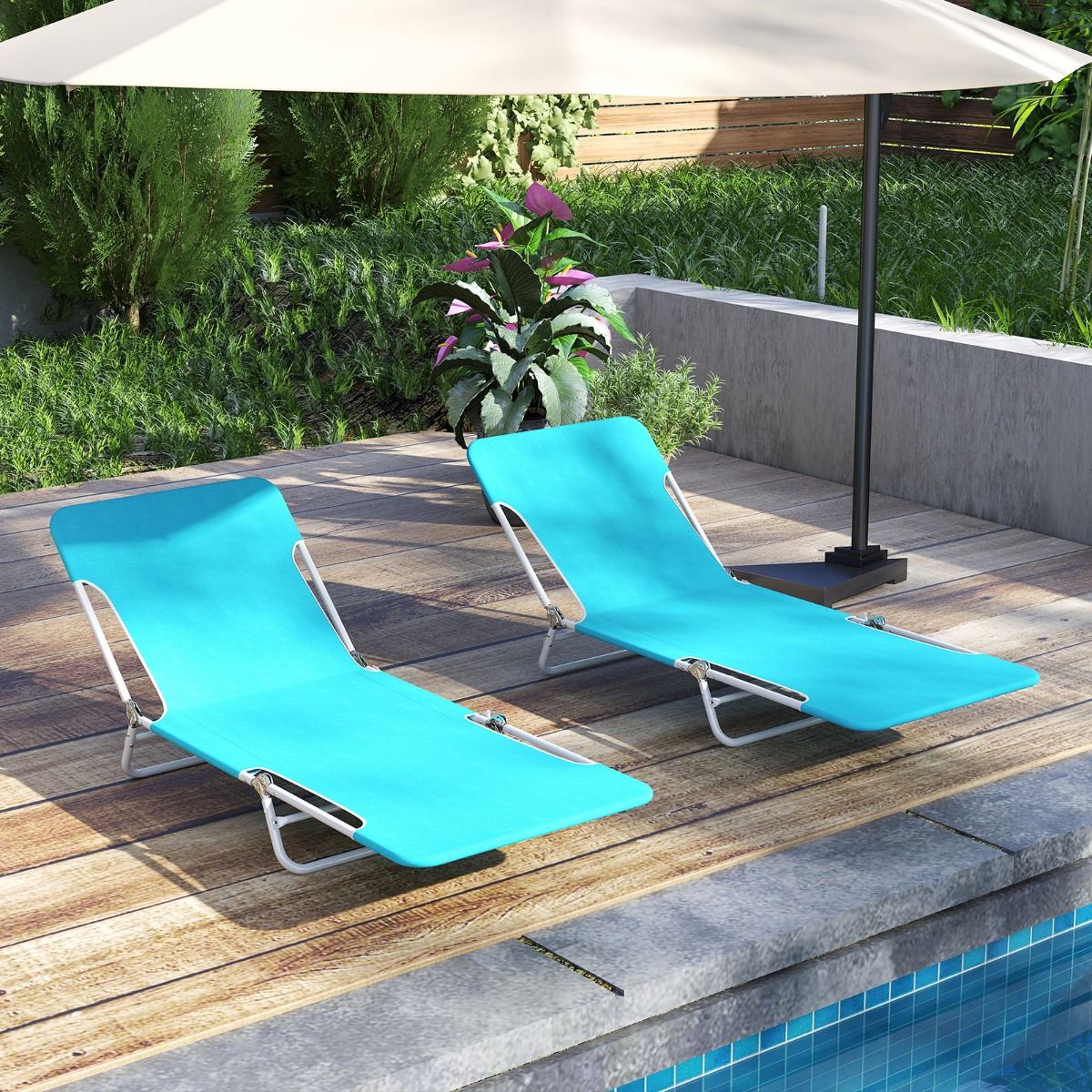 Coast Opvouwbare Ligstoel 2-Delig - 5 Standen Verstelbaar - Blauw - 186x55x30 cm
