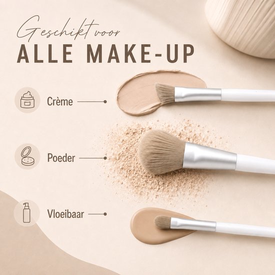 Vaive Make Up Borstels Set 9-Delig - Vegan Kwasten - Foundation, Oogschaduw, Blush, Kabuki & Bronzer Kwast - met Etui - Wit