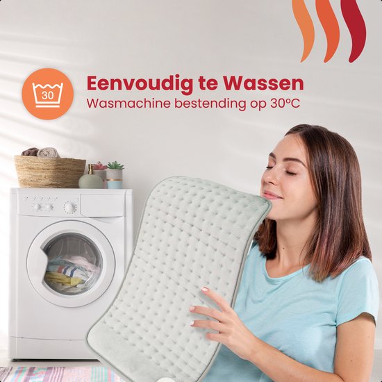 Seranova Elektrisch Warmtekussen voor Rug, Voeten, Nek, Schouders, Buik - Heating Pad - Verwarmingskussen - Wasbaar - 60x30cm - Grijs