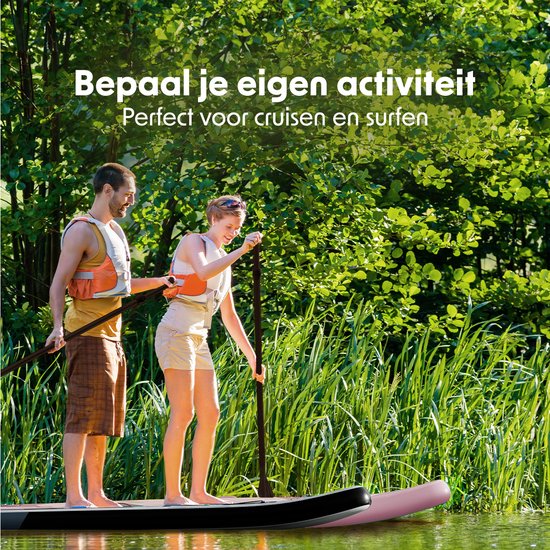 LifeGoods SUP Board Allround Compact - Met Zitje - 100 KG Draagkracht - 300 x 76 cm - Opblaasbaar - Compleet SUP pakket - Zwart/Wit